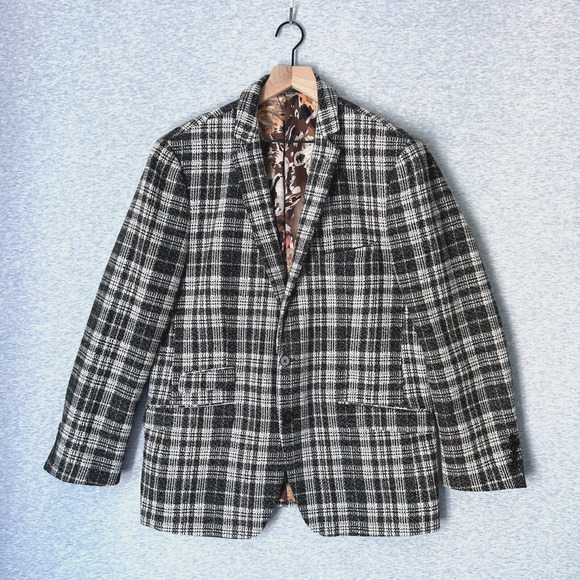 Paisley & Gray Sport Jacket Mens 44R Slim Fit Gray White Glen Plaid Blazer Tweed